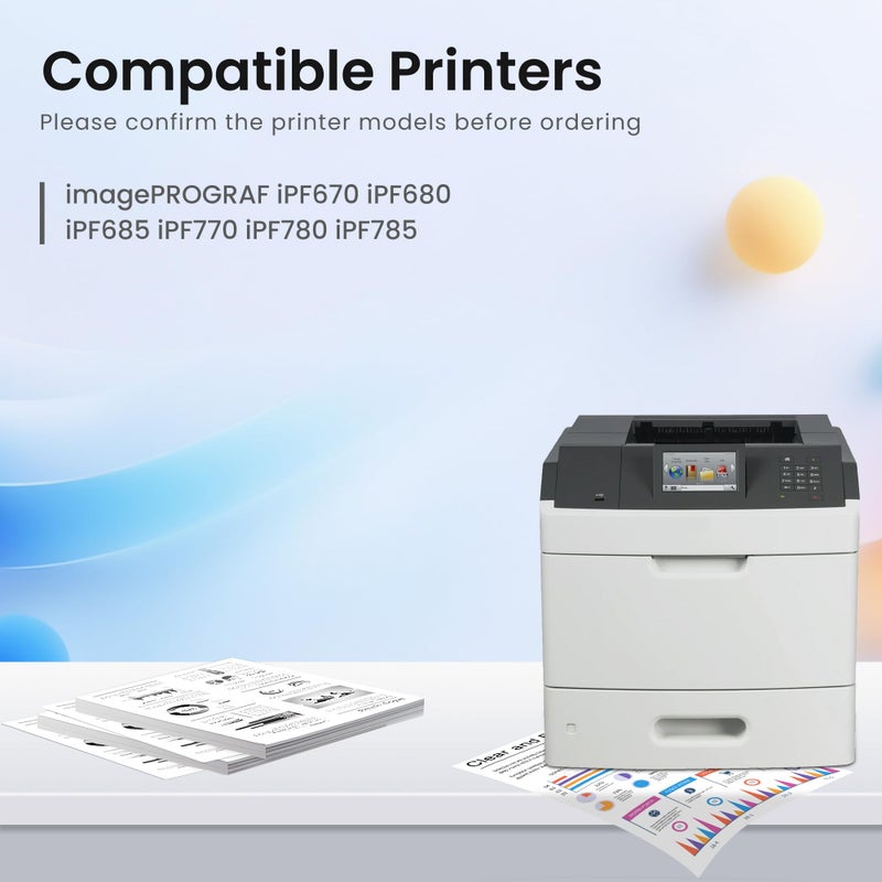 GREENBOX PFI-107 Ink Cartridge Replacement for Canon PFI-107MBK PFI-107BK PFI-107C PFI-107M PFI-107Y Ink Tank for imagePROGRAF iPF670 iPF680 iPF685 iPF770 iPF780 iPF785 Printer, 130ML, Set of 5 Inks - Image 2